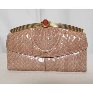 Vintage JUDITH LEIBER Clutch Wallet champagne snakeskin deco clasp